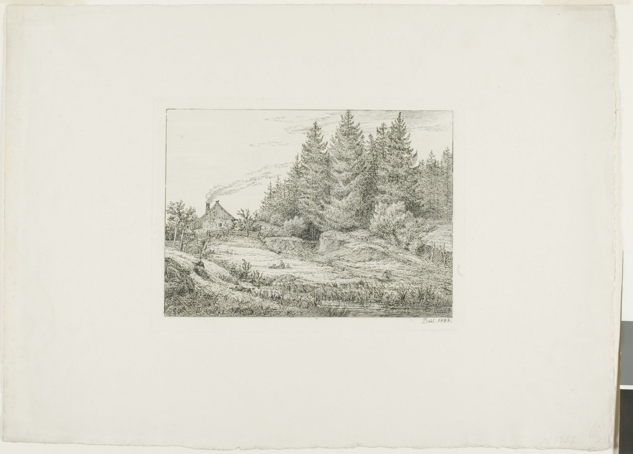 Casa de campo en un bosque de hoja perenne de Johan Christian Dahl