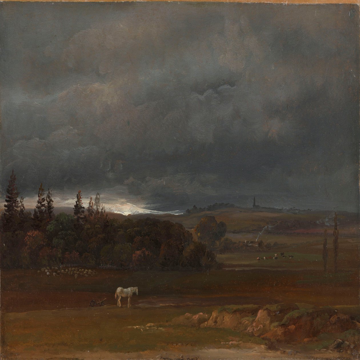 Campo cerca de Dresde con caballo blanco de Johan Christian Dahl