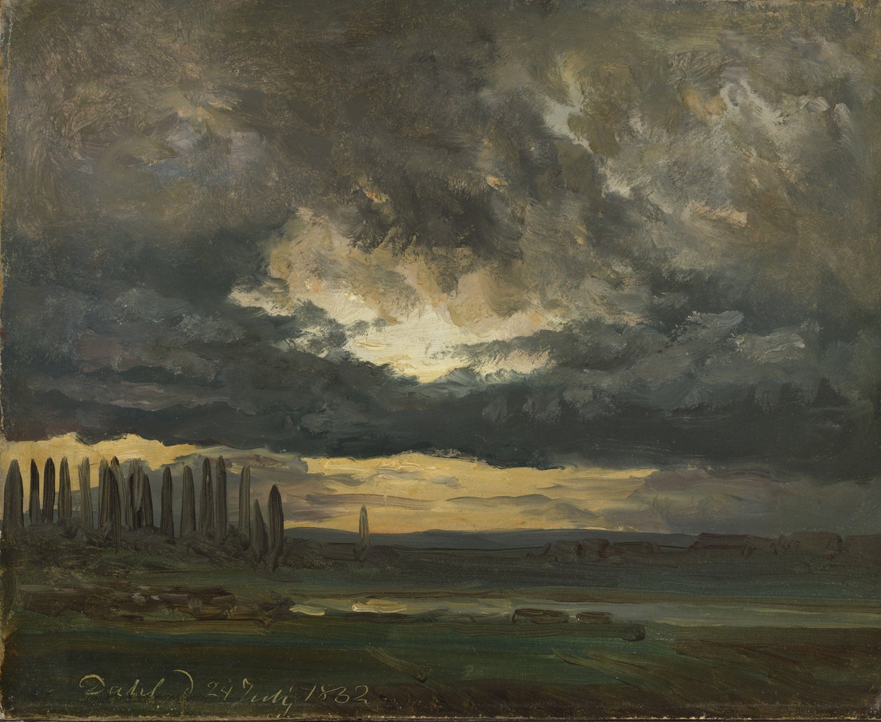 Estudio de nubes sobre el Elba con álamos de Johan Christian Dahl