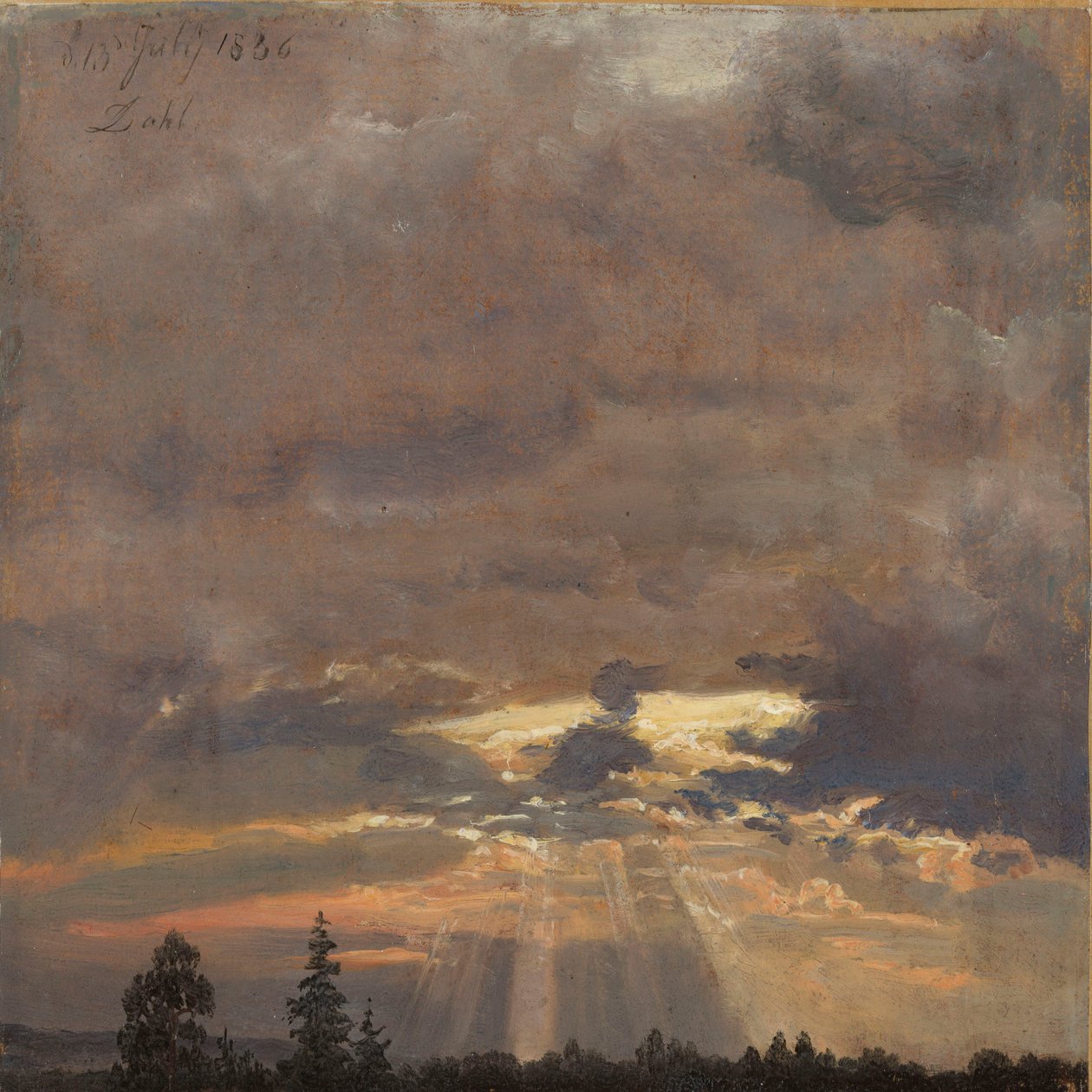 Estudio de nubes con rayos de sol de Johan Christian Dahl