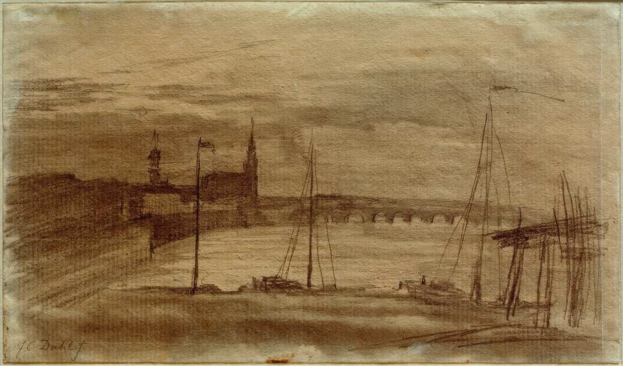 Boceto para una pintura "Dresde a la luz de la luna" de Johan Christian Dahl