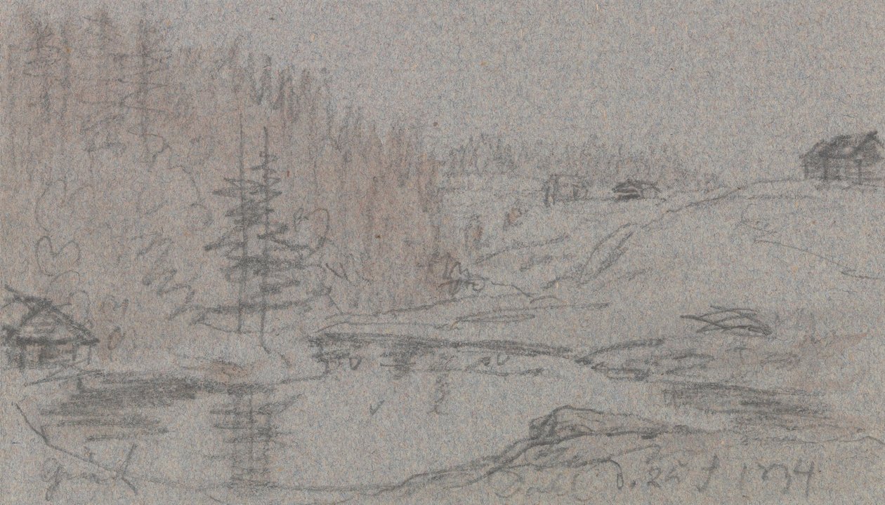 Paisaje con un río, casas y un bosque de Johan Christian Dahl
