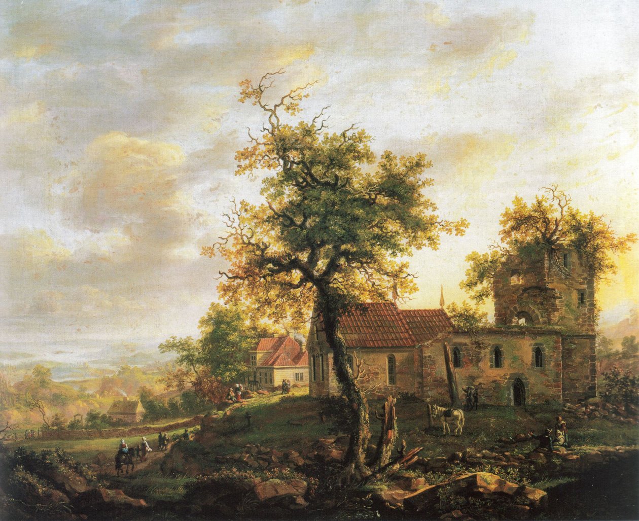 Bokmål noruego:  Kirkeruiner, Avaldsnes La iglesia en ruinas de Avaldsnes en Karmøy de Johan Christian Dahl