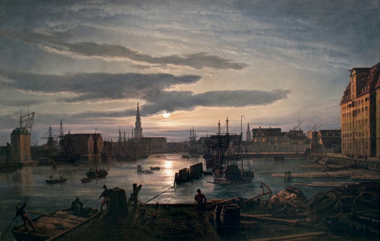 Noruega:  Copenhagen Harbour by Moonlight Copenhagen Harbour by Moonlight de Johan Christian Dahl