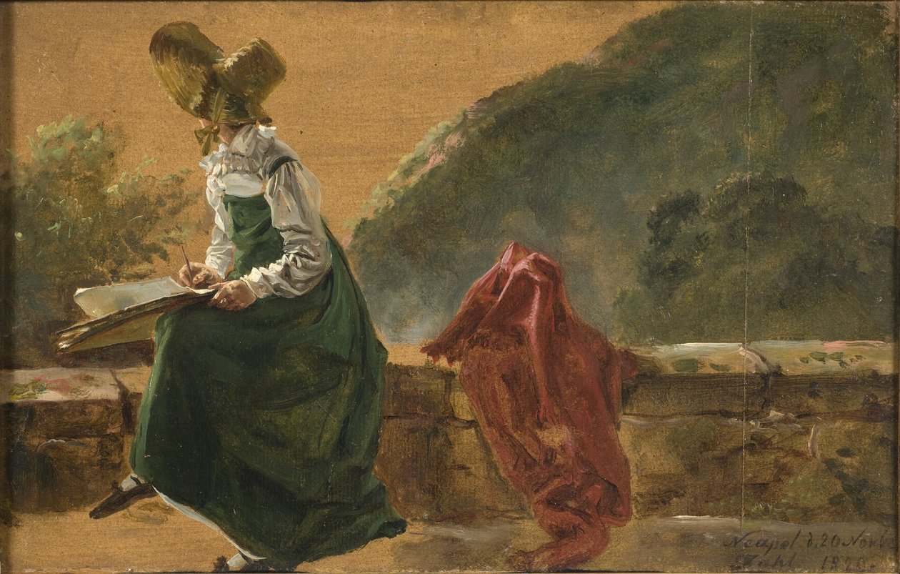 La princesa Carolina Amalia dibujando en Nápoles. Estudio de Johan Christian Dahl