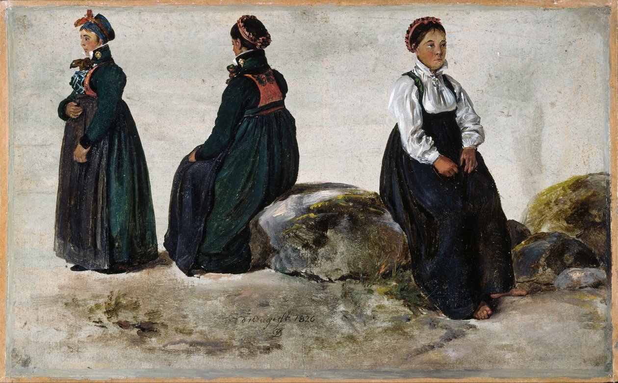 Estudios de trajes femeninos de Luster en Sogn de Johan Christian Dahl