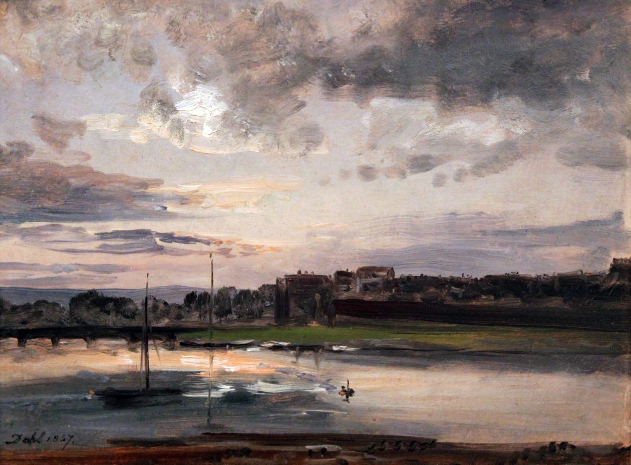 El Elba y Neustadt de Dresde en la luz de la tarde de Johan Christian Dahl