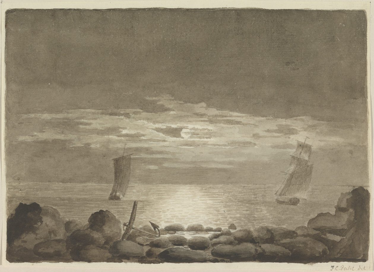 Dos barcos a la luz de la luna de Johan Christian Dahl