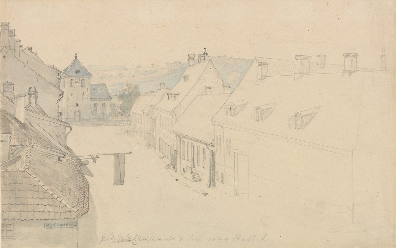 La iglesia de Nuestro Salvador en Christiania, vista desde Grensen de Johan Christian Dahl