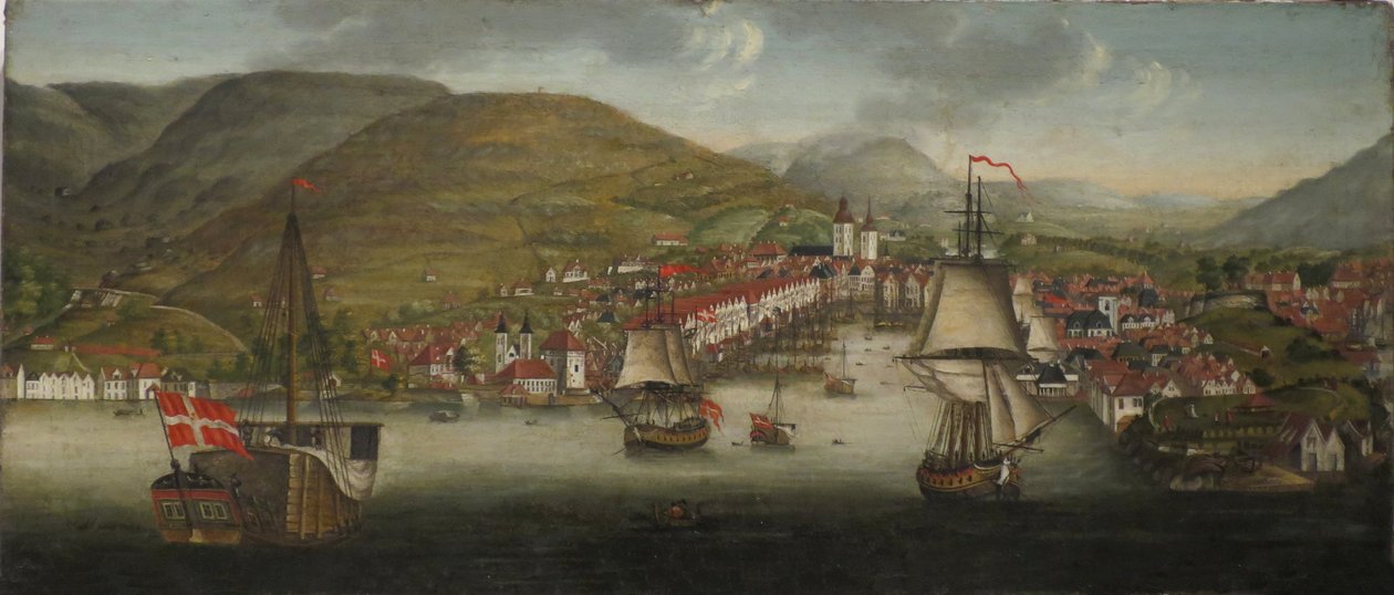 Vista del puerto de Bergen de Johan Christian Dahl