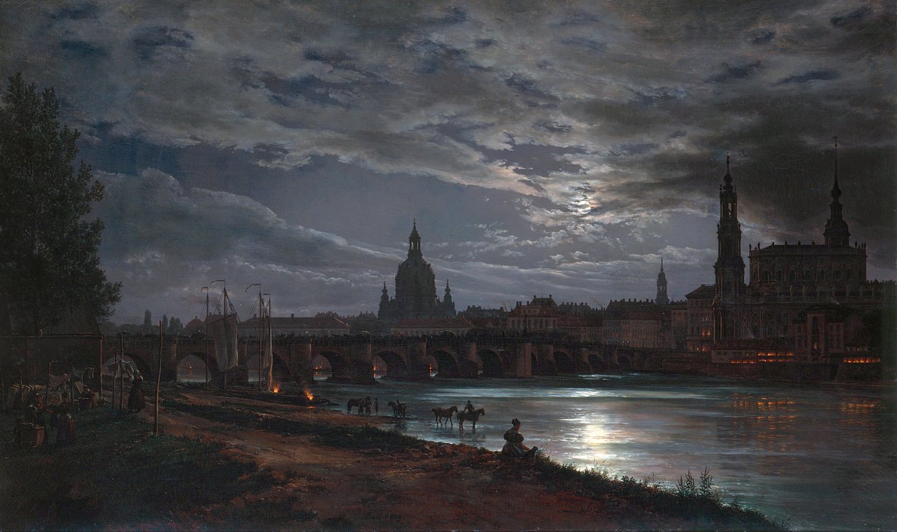 Vista de Dresde a la luz de la luna de Johan Christian Dahl