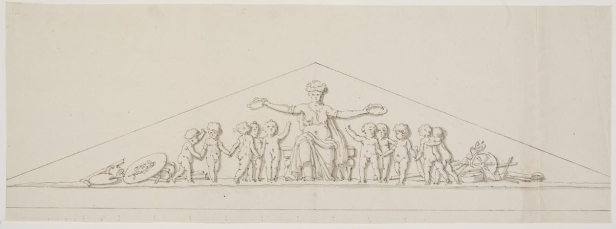 Boceto para un frontón, simbolizando la prosperidad, con putti de Johan Christoph Petzold