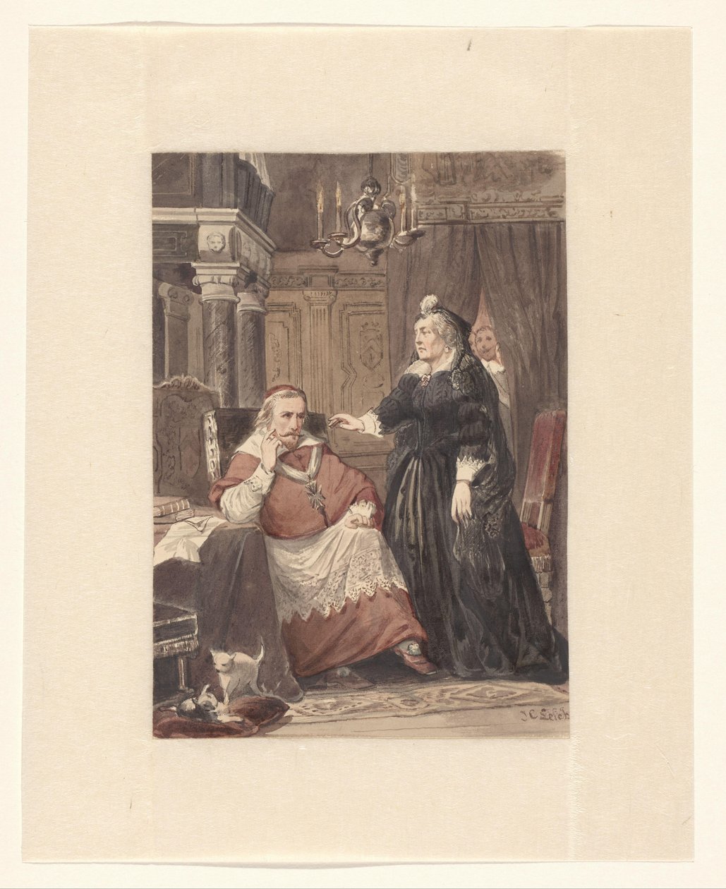 Dos personas en un interior, posiblemente María de Médicis y el cardenal de Richelieu de Johan Coenraad Leich (signed by artist)