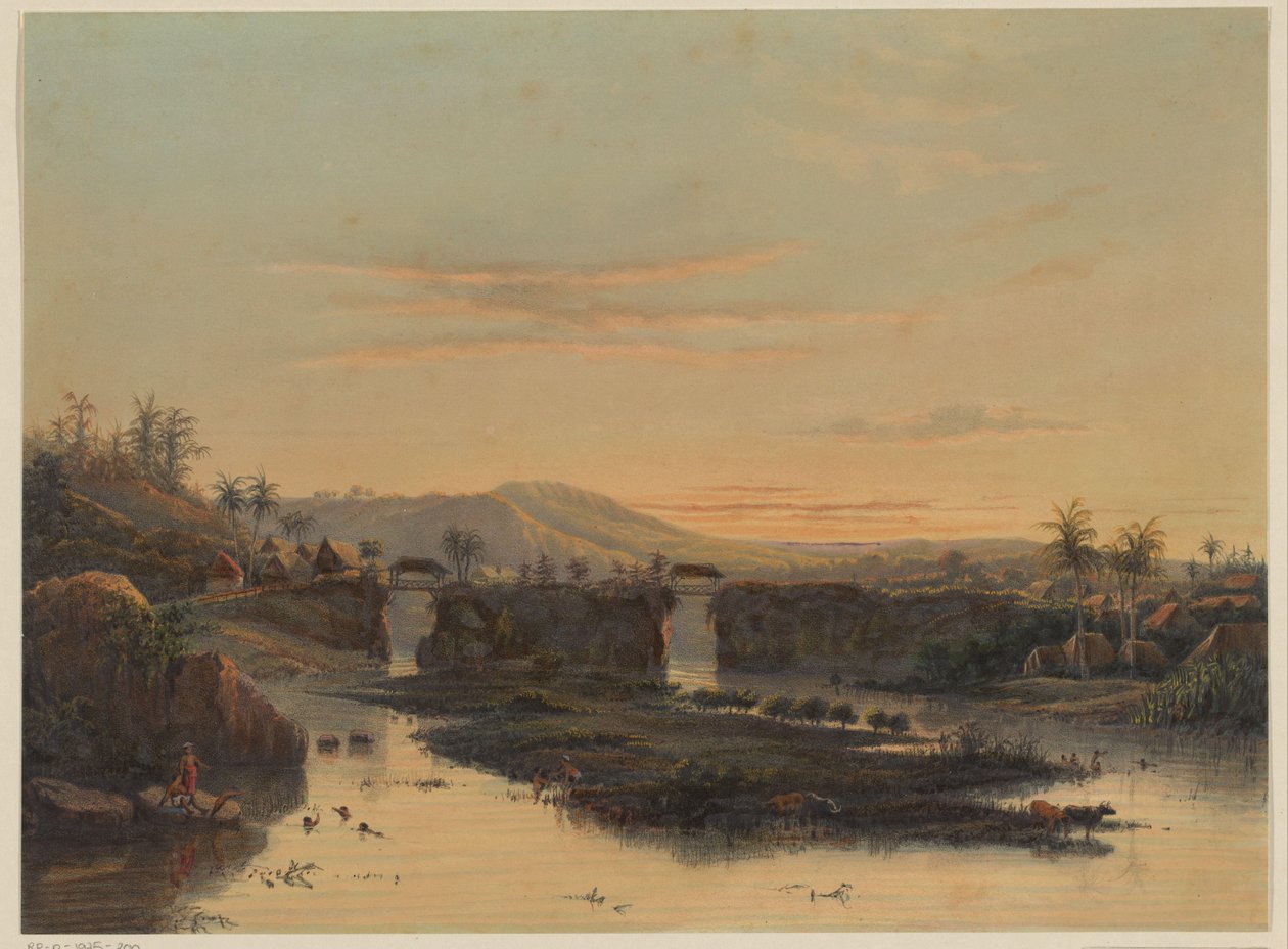Vista de los alrededores de Batavia Paisaje en el campo de Batavia (título sobre objeto) de Johan Conrad Greive