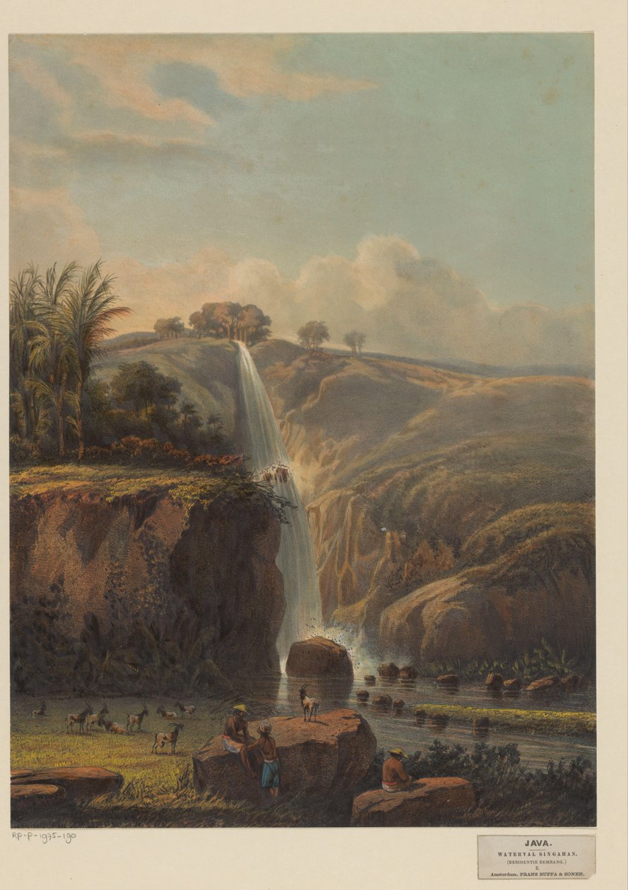 Vista de la cascada en Singahan Cascada Singahan (Residencia Rembang) (título sobre el objeto) de Johan Conrad Greive
