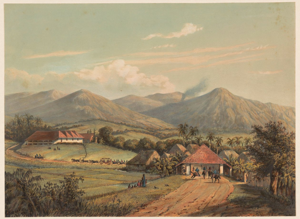 Vista de la carretera entre Buitenzorg y Preanger El gran camino de Buitenzorg a las regencias de Preanger. (título en el objeto) de Johan Conrad Greive