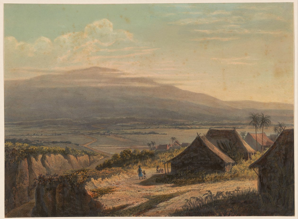 Vista de un paisaje en Java Paisaje en la residencia Bantam (título sobre objeto) de Johan Conrad Greive