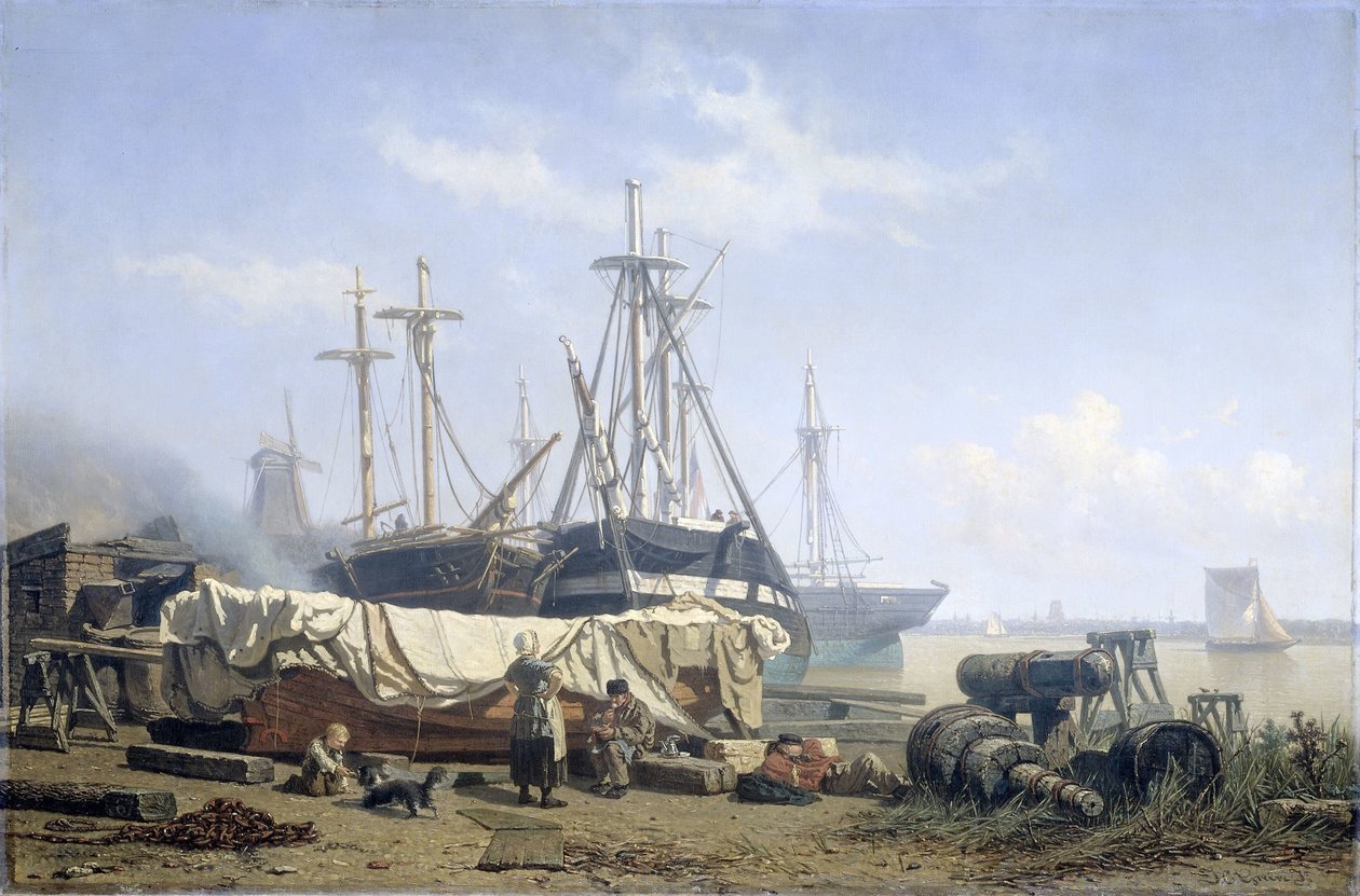 Pausa de mediodía en un astillero del Maas de Johan Conrad Greive