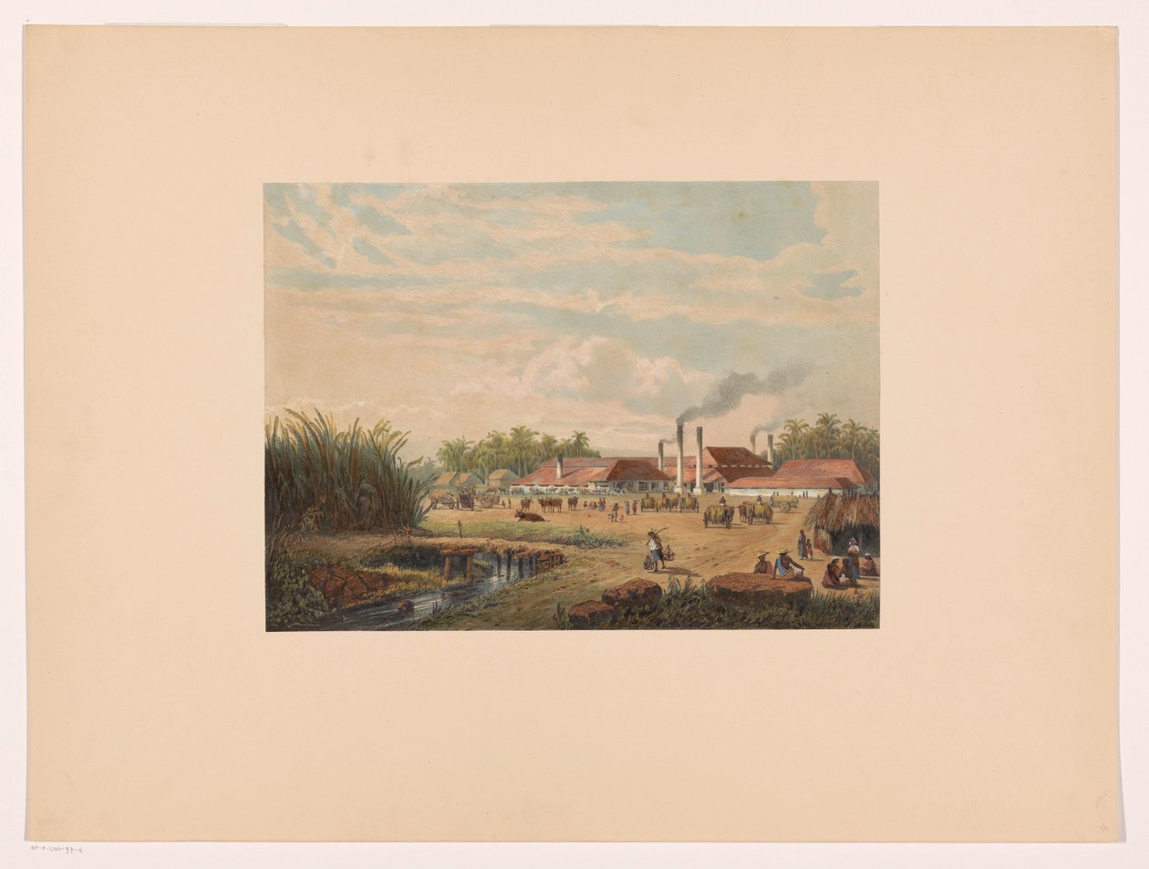 Fábrica de Pangka cerca de Tegal en Java Central Fábrica de azúcar Pangka; Residencia Tagal Java después de pinturas y dibujos de A. Salm (título de la serie) de Johan Conrad Greive