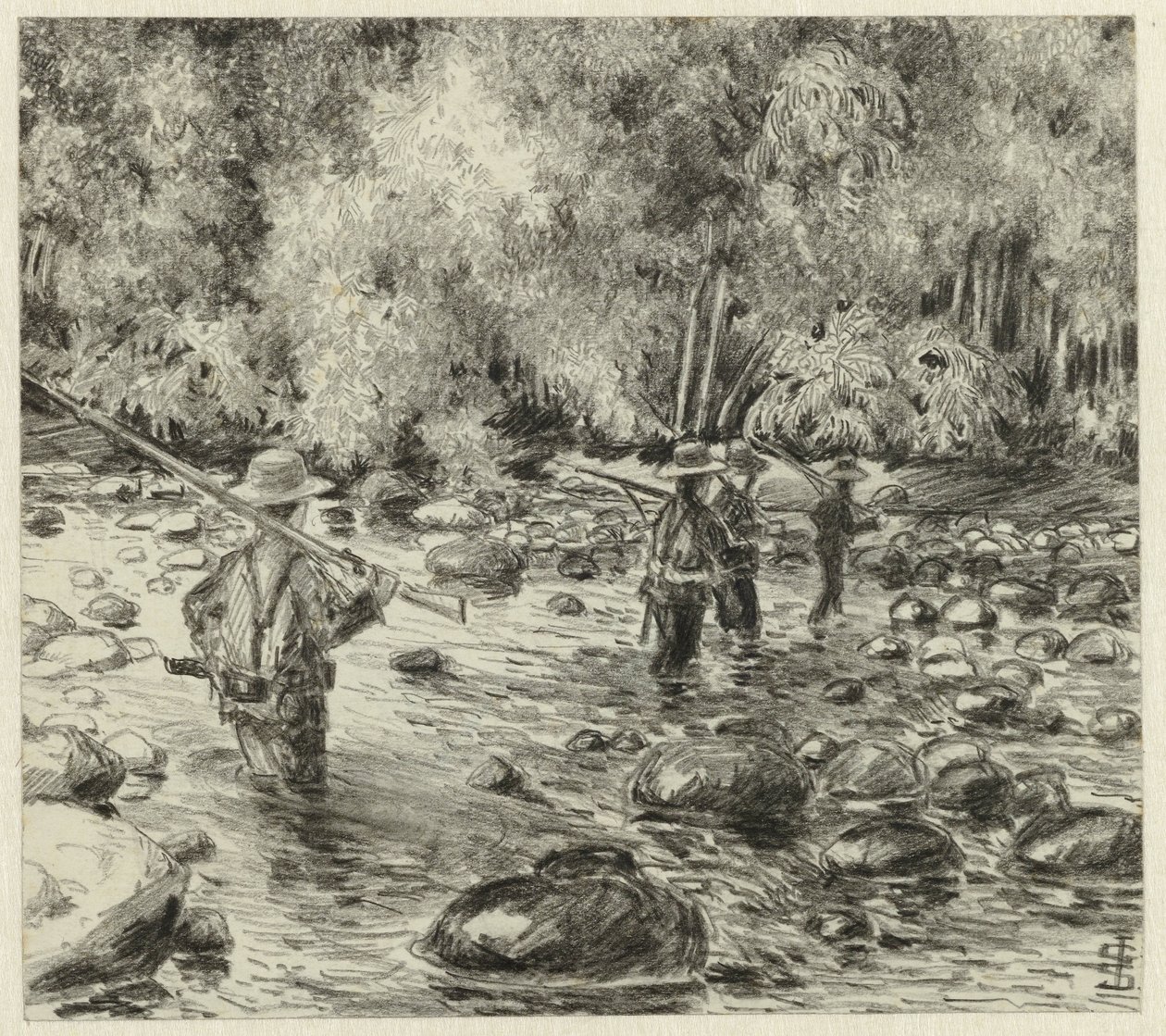 Soldados vadeando el río de Johan Gerard Sinia