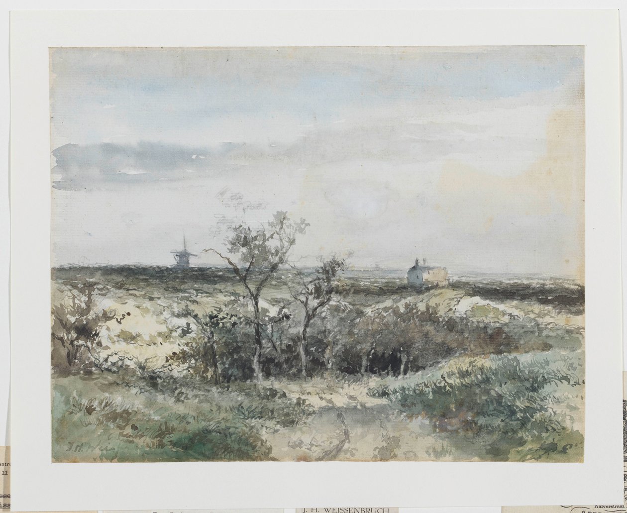 Vista de la duna de Dekkers, con la antigua fábrica de gas y el molino en la distancia de Johan Hendrik Weissenbruch