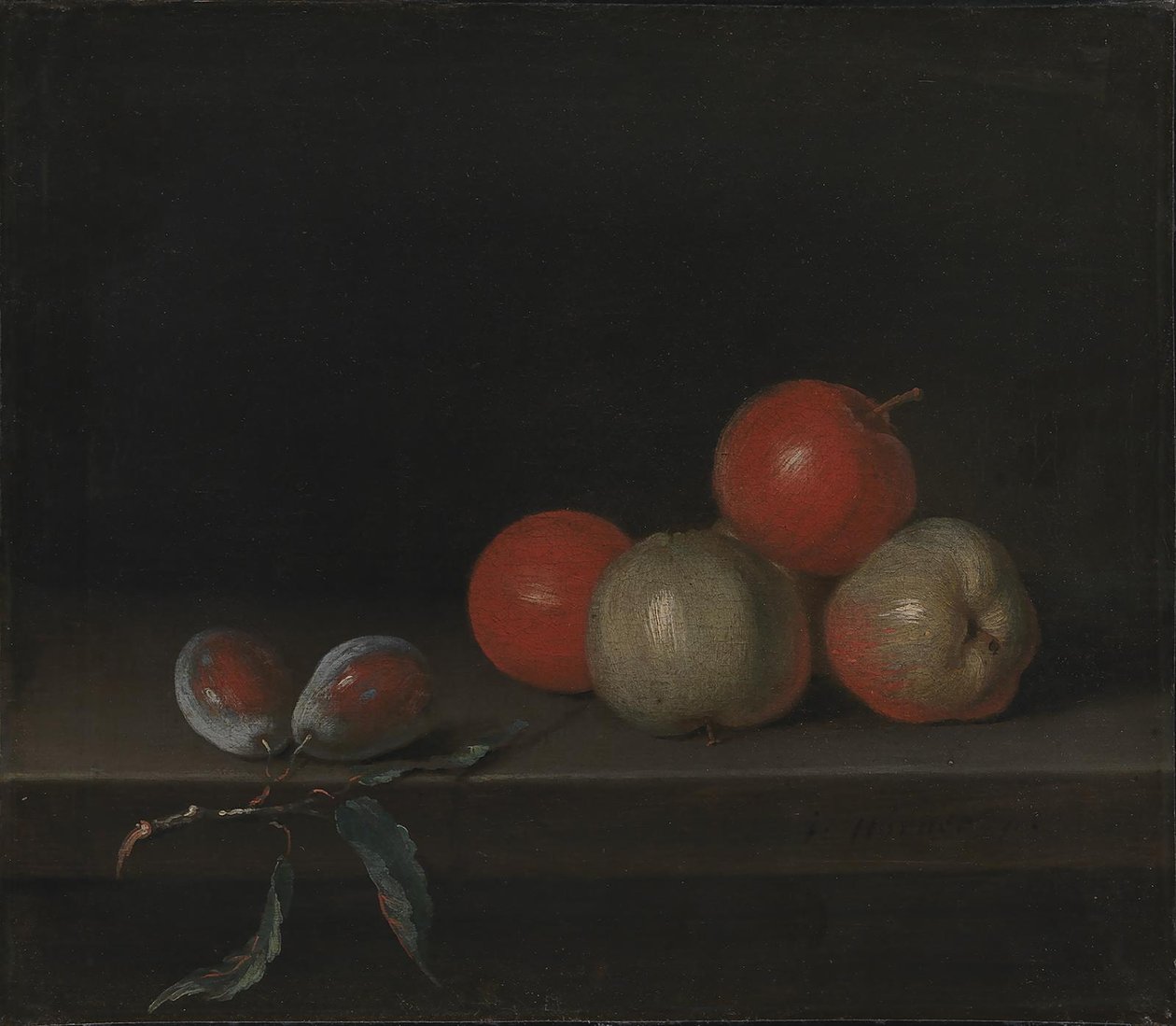 Manzanas y duraznos en una mesa de Johan Hörner
