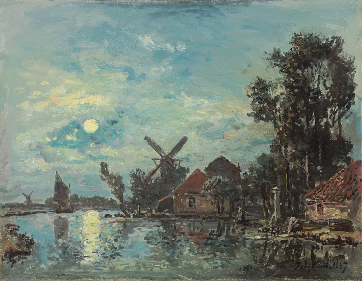 Efecto de la luna en el estuario, Holanda de Johan Jongkind
