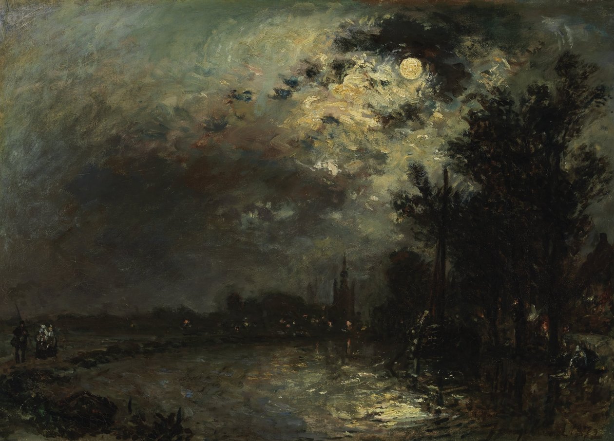 Vista de Overschie a la luz de la luna de Johan Jongkind