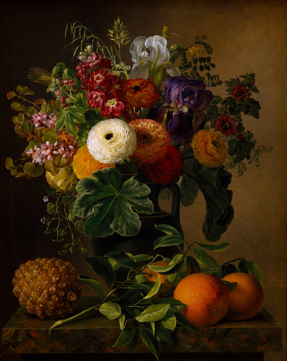 Naturaleza muerta con flores en un jarrón antiguo, 1834 de Johan Laurentz Jensen