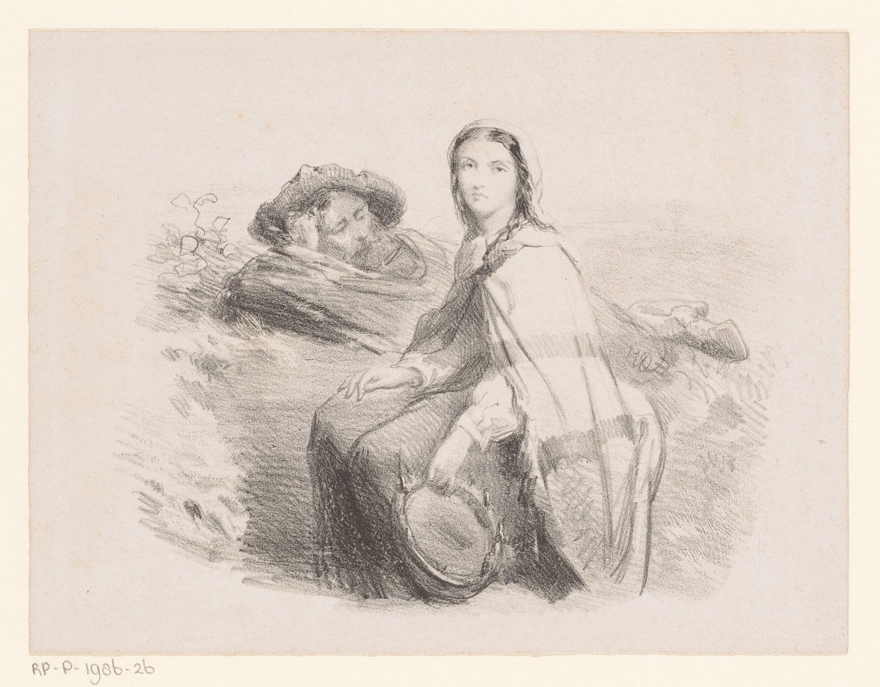 Hombre y mujer reclinados con pandereta de Johan Michaël Schmidt Crans (attributed to)