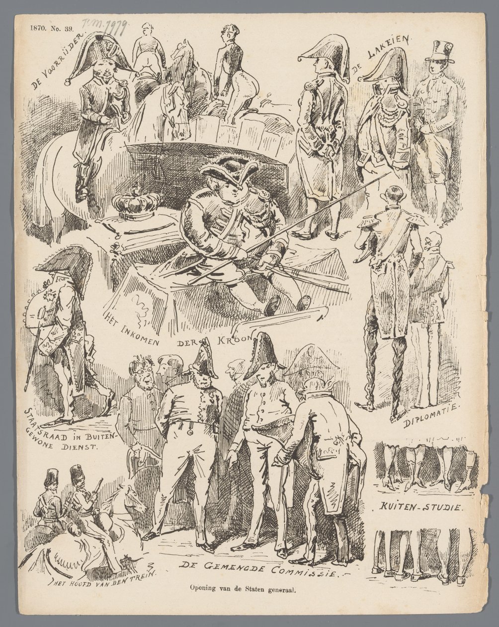 Caricatura sobre la apertura de los Estados Generales, 1870 Apertura de los Estados Generales (título sobre objeto) de Johan Michaël Schmidt Crans