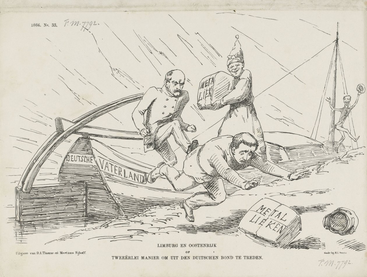 Caricatura sobre Bismarck y la Confederación Alemana, 1866 Limburg and Austria or Two Ways to Leave the German Confederation (título sobre el objeto) de Johan Michaël Schmidt Crans