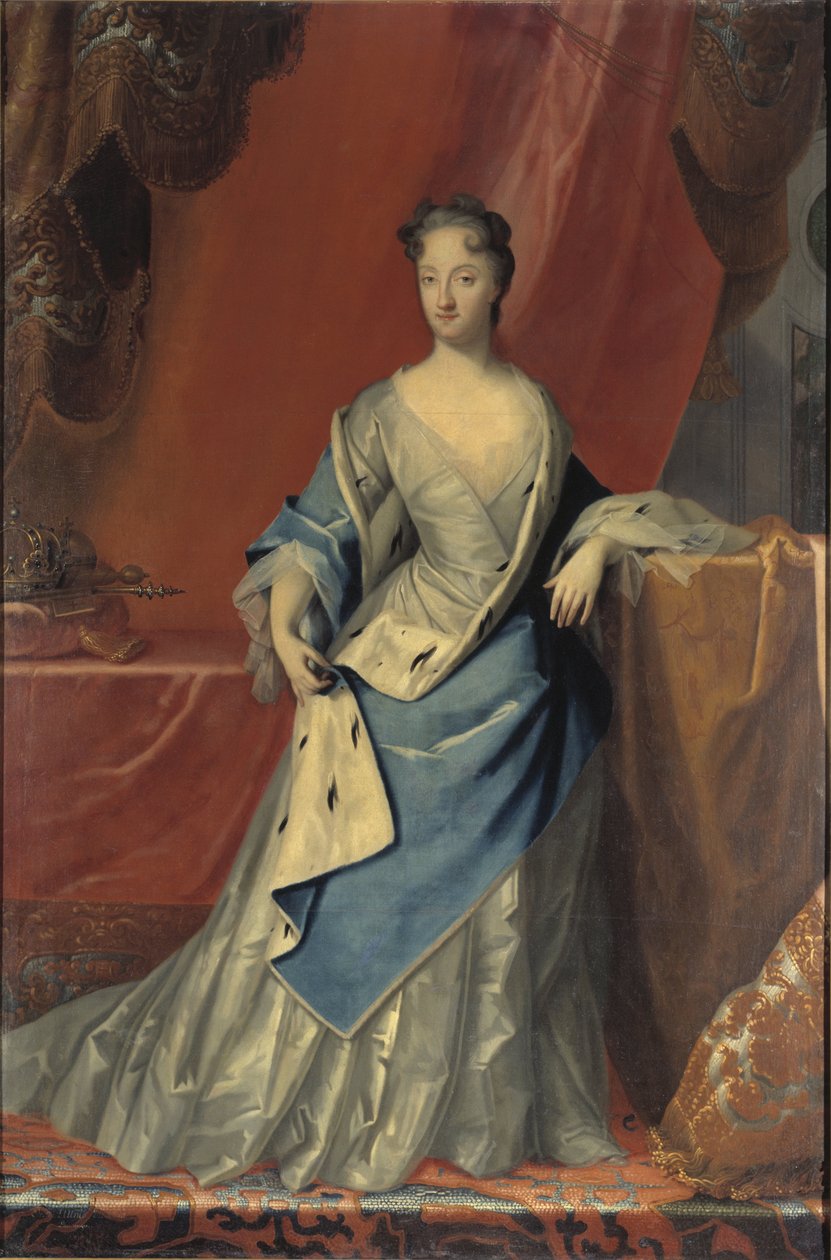 Retrato de Ulrika Eleonora (1688-1741), reina de Suecia, por Starbus, Johan (1679-1724). Óleo sobre lienzo. Dimensiones: 210x135 cm. Museo Nacional de Estocolmo de Johan Starbus