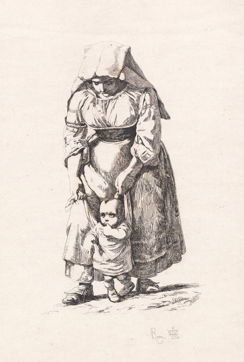Una campesina de Civitella llevando a su pequeño hijo con una correa de Johan Thomas Lundbye