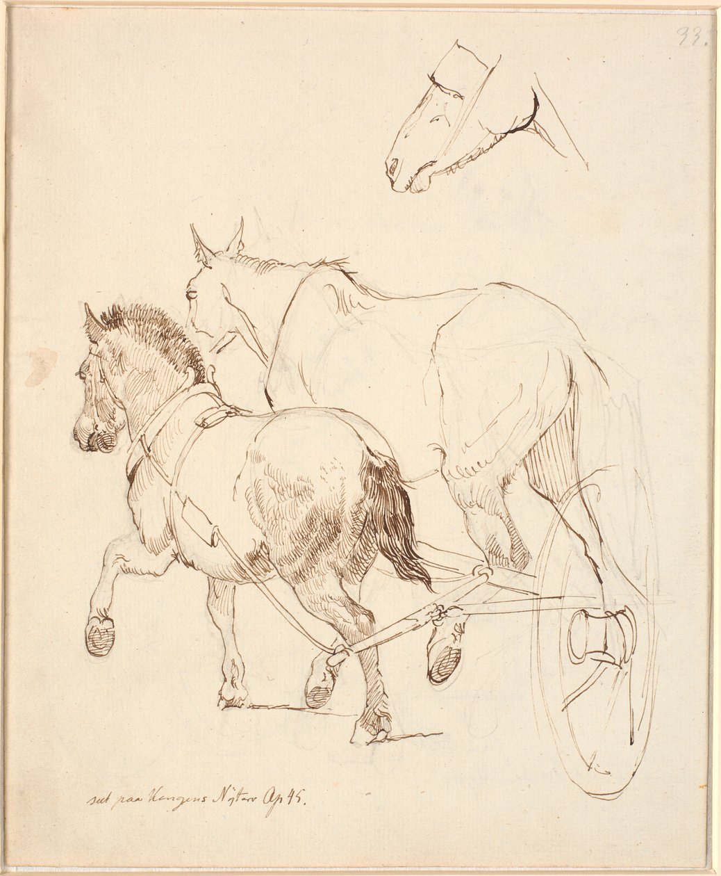 Un carnero del norte y un caballo común tirando del mismo carro. F.o. Hestehoved de Johan Thomas Lundbye