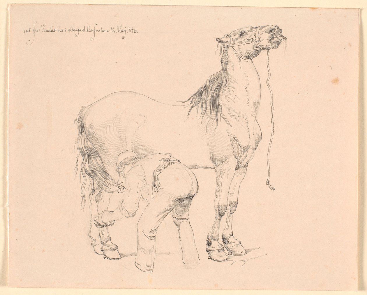 Un caballo siendo cepillado de Johan Thomas Lundbye