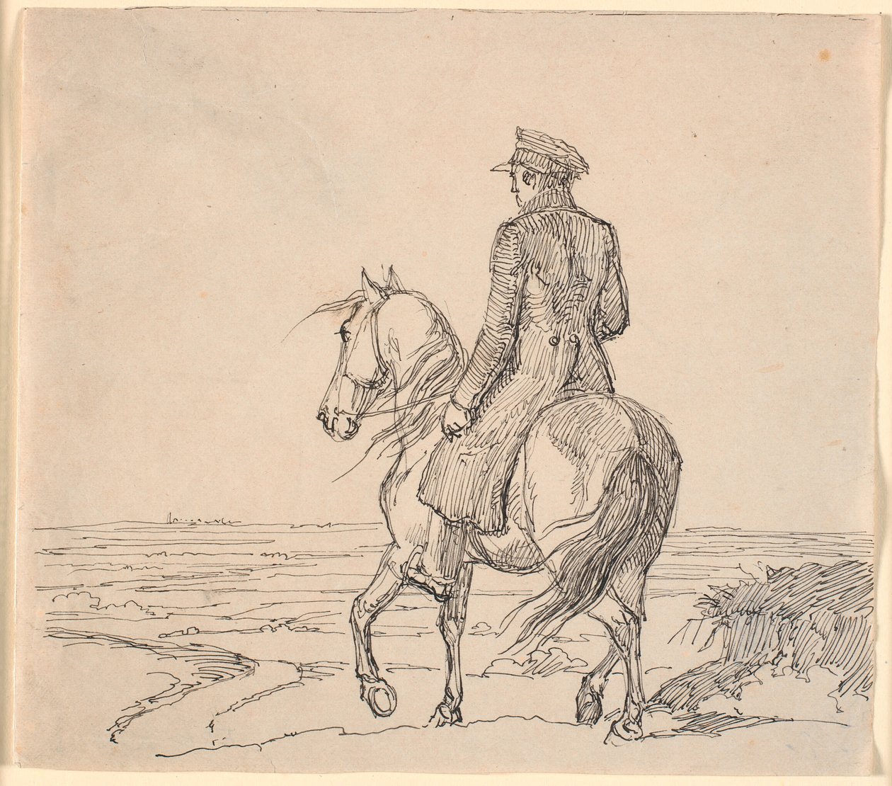 Un jinete visto desde atrás cabalgando hacia un paisaje extenso de Johan Thomas Lundbye