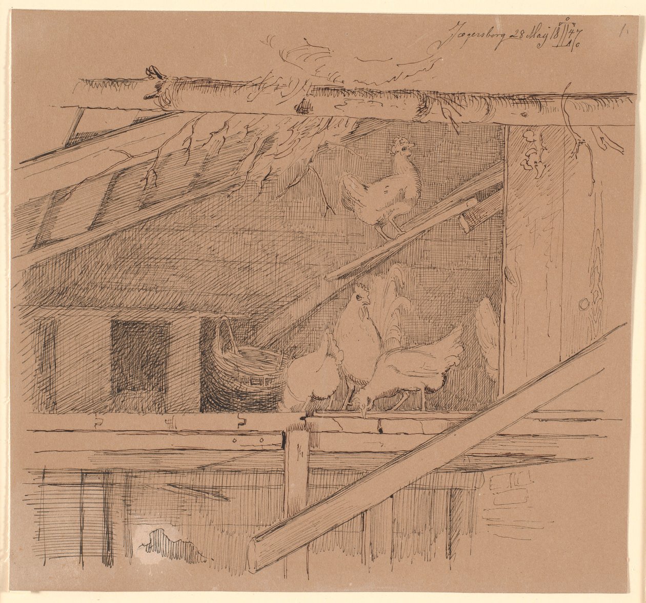 Gallinas en un Ático de Johan Thomas Lundbye