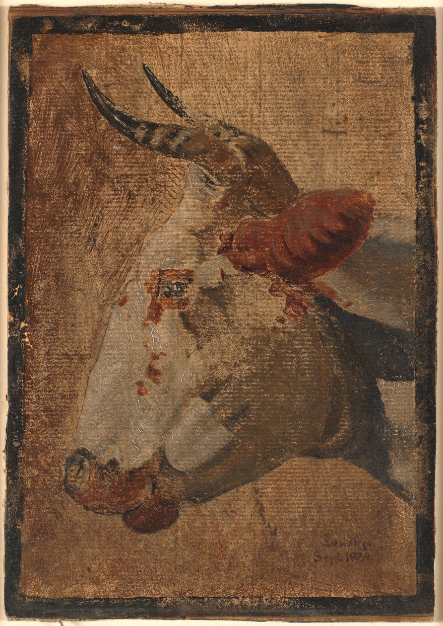 Cabeza de una vaca blanca y negra, perfil hacia la izquierda de Johan Thomas Lundbye