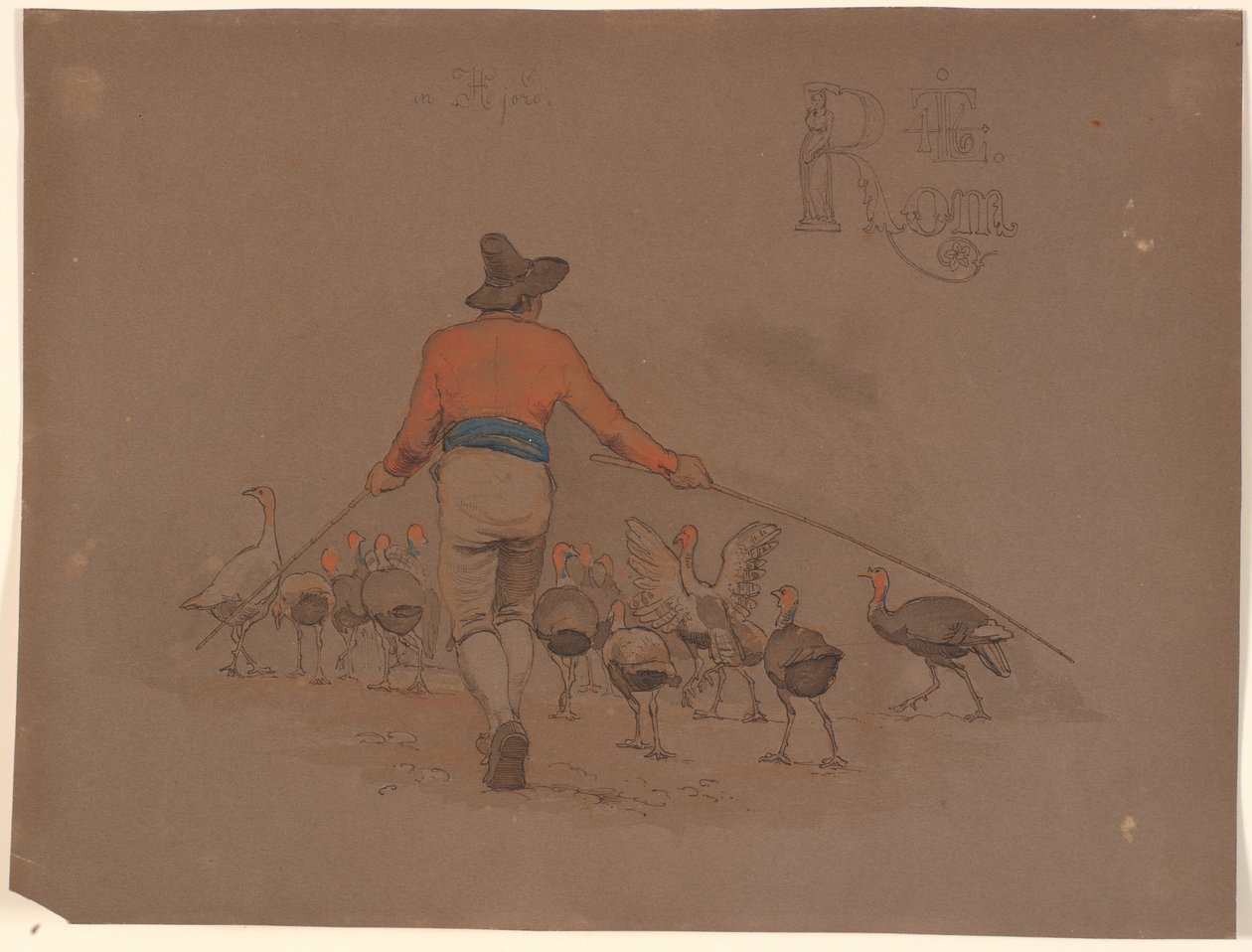 Italiano conduciendo un rebaño de pavos con varas de bambú de Johan Thomas Lundbye