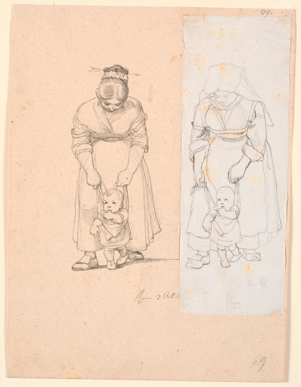 Italiana llevando a un niño pequeño en un arnés de Johan Thomas Lundbye