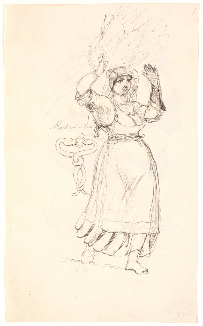 Campesina italiana con un manojo de leña en la cabeza. Estudio de un gancho que representa dos serpientes mordiéndose la cabeza de Johan Thomas Lundbye