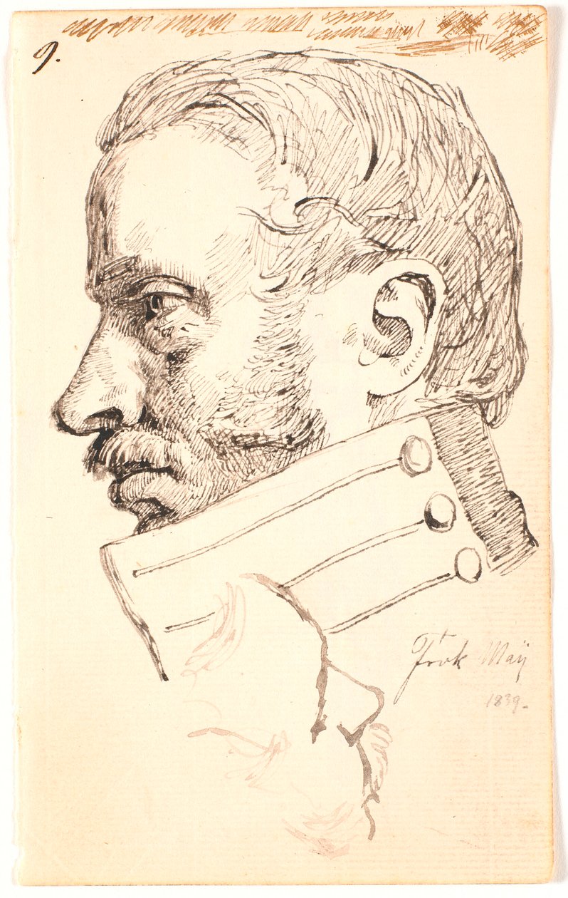 El hermano del artista Christen Carl Lundbye, retrato de busto, perfil a la izquierda. Arriba, boceto suelto de la misma persona visto parcialmente desde arriba. de Johan Thomas Lundbye