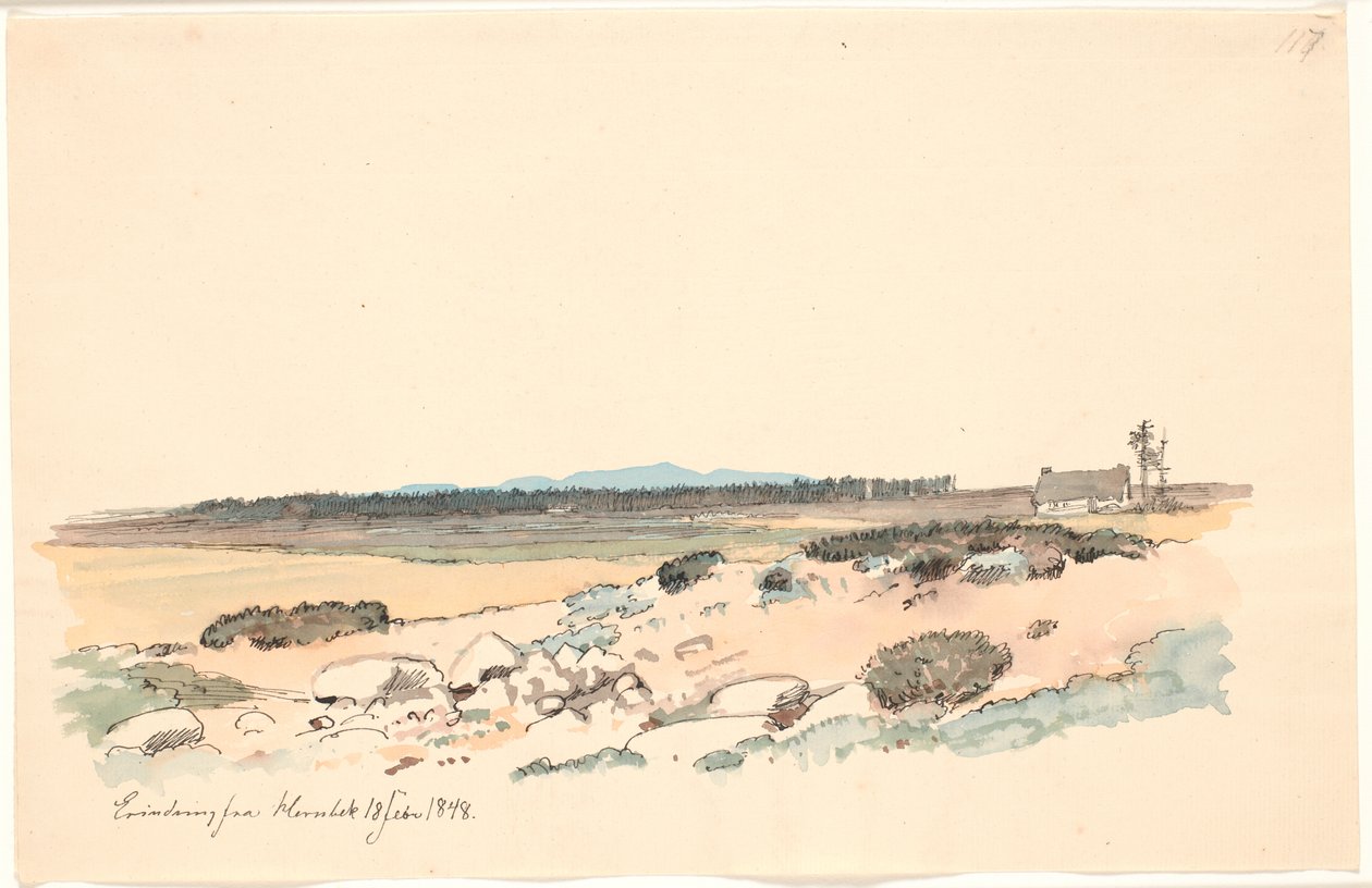 Paisaje de Hornbæk con la plantación y Kullen al fondo de Johan Thomas Lundbye