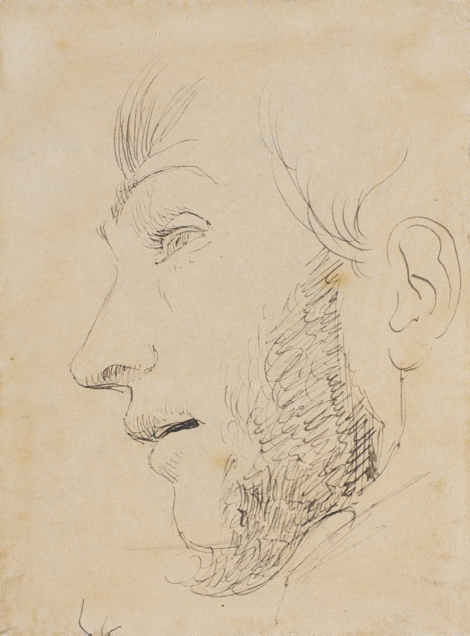 Retrato de hombre de perfil hacia la izquierda, visto desde abajo de Johan Thomas Lundbye