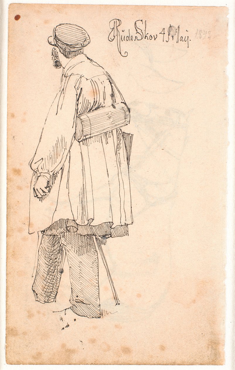 P.C. Skovgaard con caja de botánica, de pie y visto desde atrás de Johan Thomas Lundbye