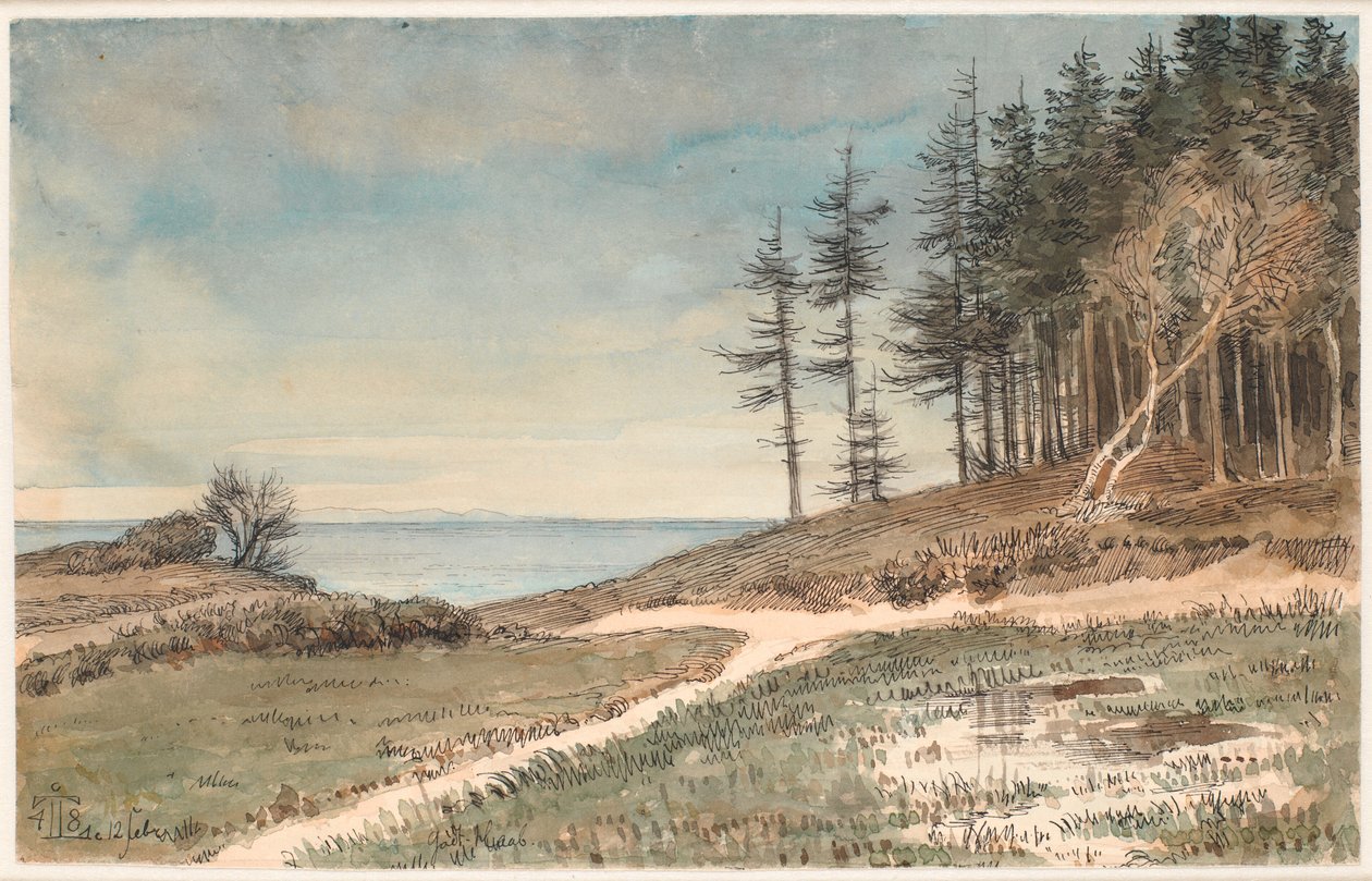 Vista hacia Kullen desde la playa en Hellebæk de Johan Thomas Lundbye