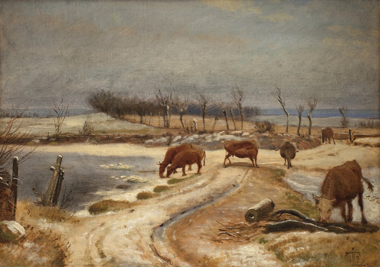 Abrevando el ganado en un día de invierno de Johan Thomas Lundbye