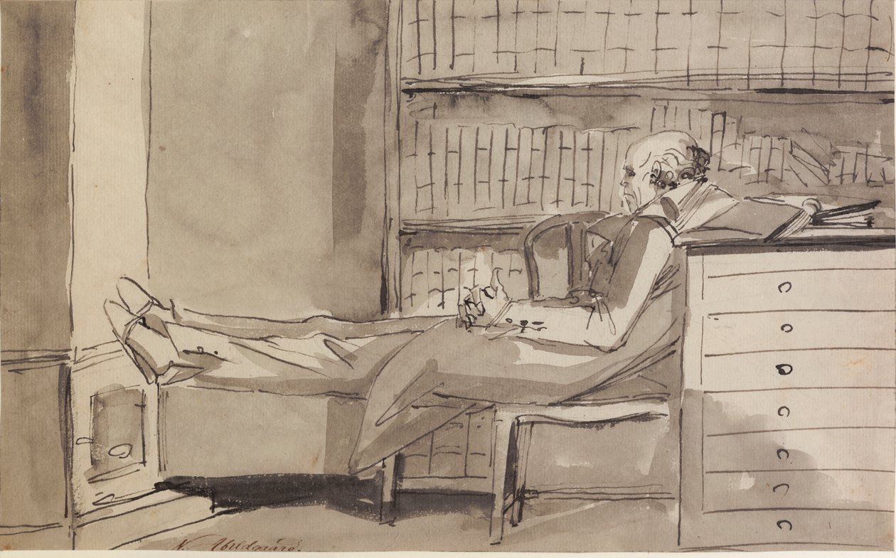 Abildgaard calentando sus pies junto a una estufa de Johan Tobias Sergel