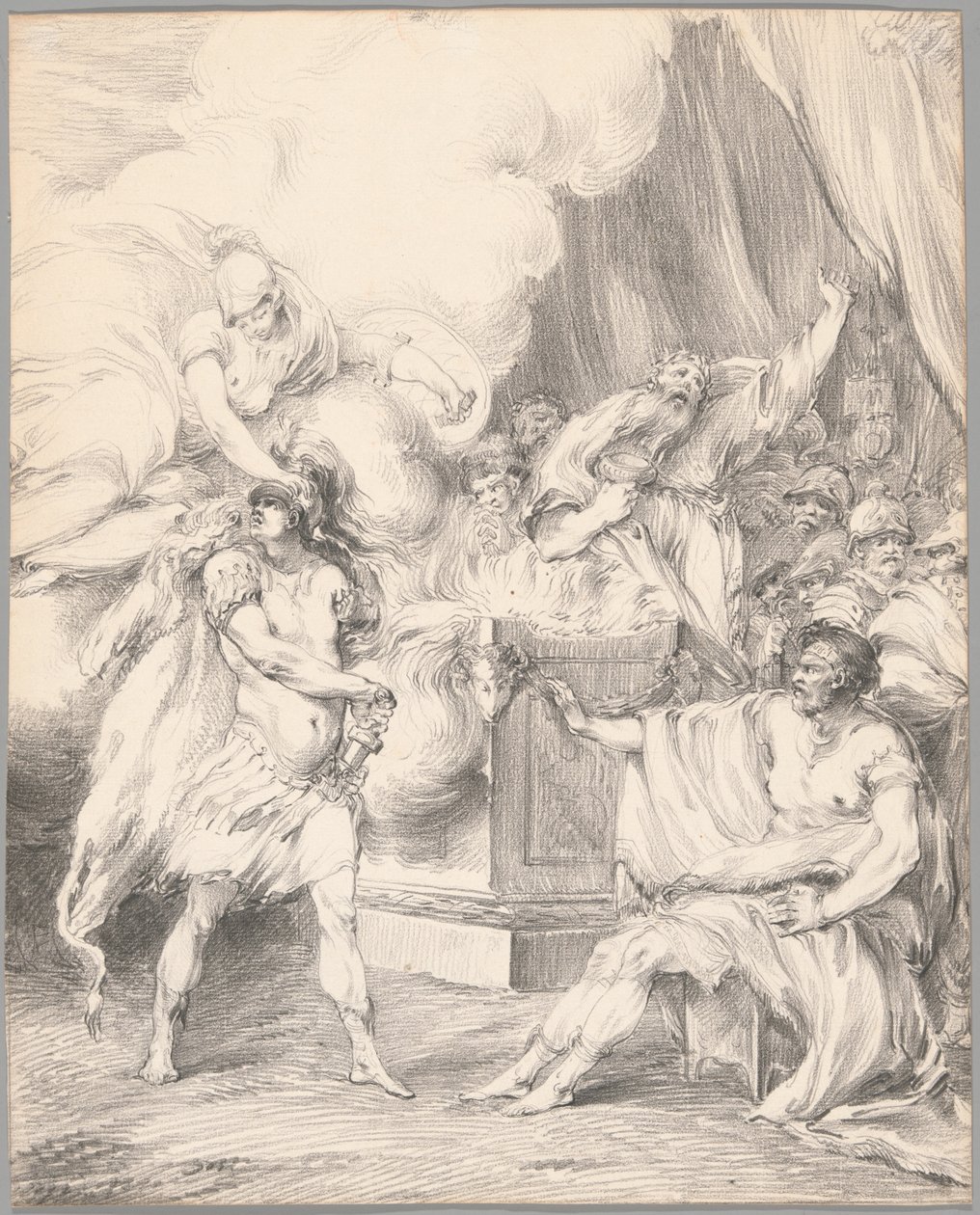 Aquiles inmovilizado por Atenea en la tienda de Agamenón, de la Ilíada, Libro I de Johan Tobias Sergel